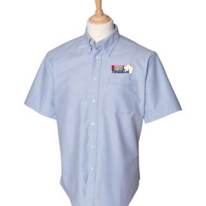 Short Sleeve Oxford Shirt Blue with embroidered logo