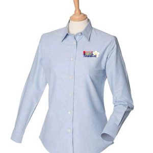 Ladies Long Sleeve Oxford Shirt Blue with embroidered logo