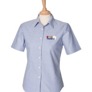 Ladies Short Sleeve Oxford Shirt Blue with embroidered logo